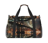 Grand sac de sport de voyage imprimé New York Manhattan Bridge Night pour homme et femme avec bandoulière pour voyage, week-end, pêche, chasse, Noir , Taille unique, Sac de voyage