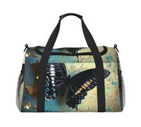 Grand sac de sport de voyage imprimé papillon pour homme et femme avec bandoulière pour voyage, week-end, pêche, chasse, Noir , Taille unique, Sac de voyage