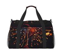 Grand sac de sport imprimé Fireworks at Night pour homme et femme avec bandoulière pour voyage, week-end, pêche, chasse, Noir , Taille unique, Sac de voyage