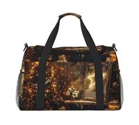 Grand sac de sport imprimé « Merry Christmas and Happy New Year » pour homme et femme - Grand sac de sport avec bandoulière pour voyage, week-end, pêche, chasse, Noir , Taille unique, Sac de voyage