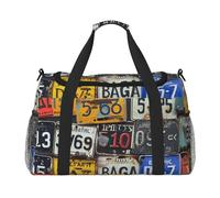 Grand sac de sport imprimé plaque d'immatriculation pour homme et femme avec bandoulière pour voyage, week-end, pêche, chasse, Noir , Taille unique, Sac de voyage