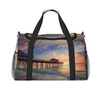 Grand sac de sport imprimé Sunset at The Beach Bridge pour homme et femme avec bandoulière pour voyage, week-end, pêche, chasse, Noir , Taille unique, Sac de voyage