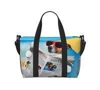 Grand sac de sport léger à porter sur un chien avec lunettes, lecture, journal, océan, plage, 40,6 cm, Noir , Taille unique