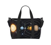 Grand sac de sport, léger, pliable, imprimé, sac de week-end, sac de voyage, sac de nuit, pour gym, sport, yoga, femme, exploration du système solaire, noir, taille unique, Noir , Taille unique
