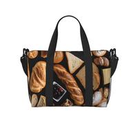 Grand sac de sport, léger, pliable, imprimé, sac de week-end, sac de voyage, sac de voyage, sac de nuit, pour gym, sport, yoga, femme, sandwichs au fromage, noir, taille unique, Noir , Taille unique