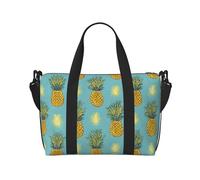 Grand sac de sport, léger, pliable, imprimé, sac de week-end, sac de voyage, sac de voyage, sac de nuit, pour gym, sport, yoga, femme, fruits tropicaux, ananas, noir, taille unique, Noir , Taille