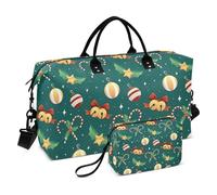 Grand sac de sport vert avec sac de voyage « Merry Christmas Party » - Sac de voyage à bandoulière - Grand sac de sport avec trousse de toilette pour voyage - Lot de 2, Vert Merry Christmas Party, 1