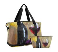 Grand sac de sport vintage pour peinture à l'huile de raisin avec trousse de toilette pour voyage étanche, Peinture à l'huile de raisin de vin vintage, 1 size