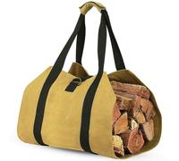Grand sac de transport de bûches en toile kaki 99 x 48 cm, sac de transport de bois de chauffage, sac de transport de bois de chauffage, tissu Oxford robuste avec anneaux en D et cordon de serrage