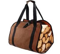 Grand sac de transport de bûches en toile marron, 99 x 48 cm, sac de transport de bois de chauffage, sac de transport de bois de chauffage, tissu Oxford robuste avec anneaux en D et cordon de serrage