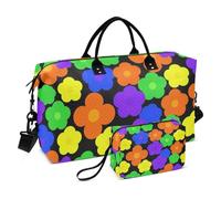 Grand sac de vacances et mini pochette en maille matelassée avec poche en maille ondulée, rangement quotidien élégant, Trend Art Fleurs, One Size, Classique