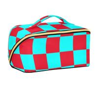 Grand sac de voyage à carreaux de buffle avec compartiments et poignée - Rouge cyan