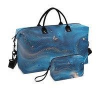 Grand sac de voyage à texture marbrée bleu-or avec sangle réglable pour yoga, grande capacité