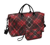 Grand sac de voyage avec sangle réglable et bandoulière réglable Motif écossais écossais Rouge, Merry Christmas Red Buffalo Plaid Check Scotland, 1 size