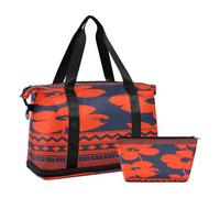 Grand sac de voyage avec sangle réglable - Motif tribal - Bleu fluo et orange