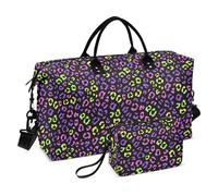 Grand sac de voyage avec sangle réglable pour la salle de sport, imperméable, motif léopard violet fluo rose