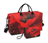 Grand sac de voyage, beau sac de voyage aquarelle rouge coquelicot peinture sac de voyage pour femmes hommes sac à bagages avec manchon de chariot, essentiel de voyage en avion pour le vol, #03,