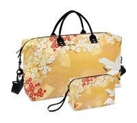 Grand sac de voyage, beau sac de voyage Sakura avec grue blanche, sac de voyage pour femmes et hommes, sac à bagages avec manchon de chariot, essentiel de voyage en avion pour le vol, #01, Taille