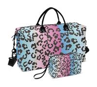Grand sac de voyage bleu et rose, motif léopard taché, sac de voyage pour femmes et hommes, sac de voyage avec manchon pour chariot, essentiel de voyage en avion pour le vol, #06, Taille unique, Mode