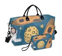 Grand sac de voyage coloré motif astronaute fusées avec sangle réglable pour yoga, grande capacité, Fusées d'astronaute de dessin animé coloré, 1 size