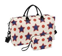 Grand sac de voyage décoratif avec trousse de toilette pour le sport, imperméable, bordeaux, étoiles, pois, beige