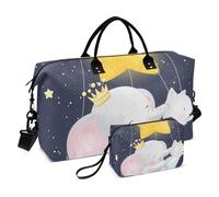 Grand sac de voyage, éléphant mignon avec chat volant dans l'espace, sac de voyage pour femmes et hommes, sac de voyage avec manchon de chariot, essentiel de voyage en avion pour le vol, #01, Taille