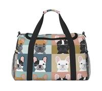 Grand sac de voyage en toile avec imprimé bouledogue français pour femme, noir, One Size