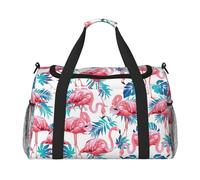 Grand sac de voyage en toile avec imprimé flamant rose et feuille verte pour femme, noir, One Size
