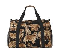 Grand sac de voyage en toile avec imprimé Golden Retrievers pour femme, noir, One Size