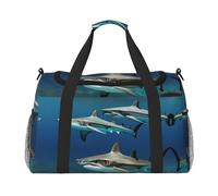 Grand sac de voyage en toile avec imprimé requins marteaux, sac de week-end, sac de nuit pour femme, noir, One Size