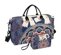 Grand sac de voyage, fleurs mandalas et éléphant indien, sac de voyage pour femme et homme, sac de voyage avec manchon de chariot, essentiel de voyage en avion pour le vol, #03, Taille unique, Mode