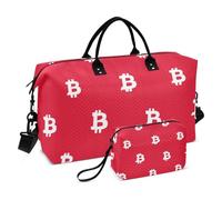 Grand sac de voyage fourre-tout avec trousse de toilette pour voyage, lot de 2 pièces, blanc, signe Bitcoin rouge