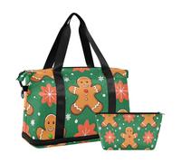 Grand sac de voyage marron avec inscription « Merry Christmas » en pain d'épices pour voyage d'affaires, grande capacité, Cartoon mignon brun Merry Christmas pain d'épice, 1 size