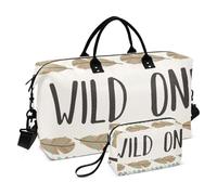 Grand sac de voyage, motif bohème avec citation géométrique en plumes pour homme et femme, sac de voyage avec manchon pour chariot, essentiel de voyage en avion pour le vol, #02, Taille unique, Mode