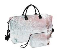 Grand sac de voyage, motif cerf contre l'hiver, forêt féérique, Noël, week-end, sac de voyage pour femme et homme, sac de voyage avec manchon pour chariot, essentiel de voyage en avion pour le vol,