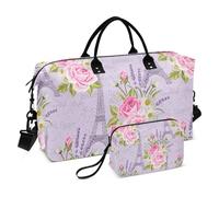 Grand sac de voyage, motif floral avec tours Eiffel, sac de voyage pour femmes et hommes, sac de voyage avec manchon pour chariot, essentiel de voyage en avion pour le vol, #01, Taille unique, Mode