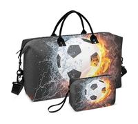 Grand sac de voyage, motif football brûlé, sac de voyage pour femmes et hommes, sac de voyage avec manchon de chariot, essentiel de voyage en avion pour le vol, #01, Taille unique, Mode