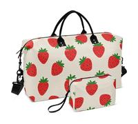 Grand sac de voyage motif fraise rouge dessin animé, sac de week-end, sac de gym avec sangle réglable pour voyage 2 pièces ensemble bolso de mano para viajar en Avion