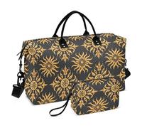 Grand sac de voyage motif géométrique soleil doré noir sac fourre-tout sac fourre-tout avec sangle réglable pour trekking, bolsos pliable para