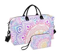 Grand sac de voyage, motif multicolore avec mandalas orientaux, sac de voyage pour femme et homme, sac de voyage avec manchon de chariot, essentiel de voyage en avion pour le vol, #04, Taille unique,