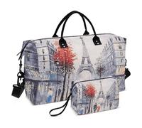 Grand sac de voyage, peinture à l'huile, vue sur la rue de Paris, sac de voyage pour femmes et hommes, sac à bagages avec manchon pour chariot, essentiels de voyage en avion pour le vol, #01, Taille