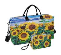 Grand sac de voyage, peinture de champ de tournesol, sac de voyage pour femmes et hommes, sac de voyage avec manchon de chariot, essentiel de voyage en avion pour le vol, #01, Taille unique, Mode