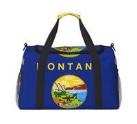 Grand sac de voyage pliable avec fermeture éclair et poignées, drapeau de l'État du Montana pour les vacances en famille, Noir , Taille unique