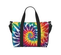 Grand sac de voyage pliable et léger avec imprimé arc-en-ciel tie-dye - Sacs fourre-tout de nuit à emporter pour la gym, l'hôpital, le yoga - Noir - Taille unique, Noir , Taille unique