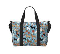 Grand sac de voyage pliable et léger avec imprimé floral Border Collie - Sac fourre-tout de nuit - Sacs de sport pour hôpital et yoga - Noir - Taille unique, Noir , Taille unique