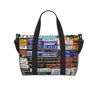 Grand sac de voyage pliable et léger avec imprimé plaque d'immatriculation, sacs fourre-tout de nuit, sacs de sport, sacs d'hôpital, sacs de yoga pour femmes et hommes, noir, taille unique, Noir ,