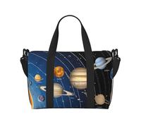 Grand sac de voyage pliable et léger avec imprimé système solaire - Sac fourre-tout de nuit, sac de sport, d'hôpital, de yoga pour homme et femme, noir, taille unique, Noir , Taille unique