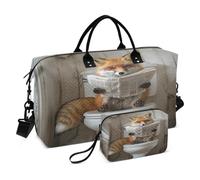 Grand sac de voyage pour articles personnels avec sangle réglable pour l'entraînement, lot de 2 pièces, renard chic, rétro, toilettes, lecture, journal