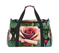 Grand sac de voyage réutilisable avec motif de roses rustiques, parfait pour les activités de plein air, le sport, le camping et les courses, noir, One Size