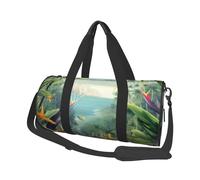 Grand sac de voyage rond imprimé lignes en zigzag pour la randonnée, les vacances, la gym, le sport, Paysage tropical, Taille unique, Sac de voyage